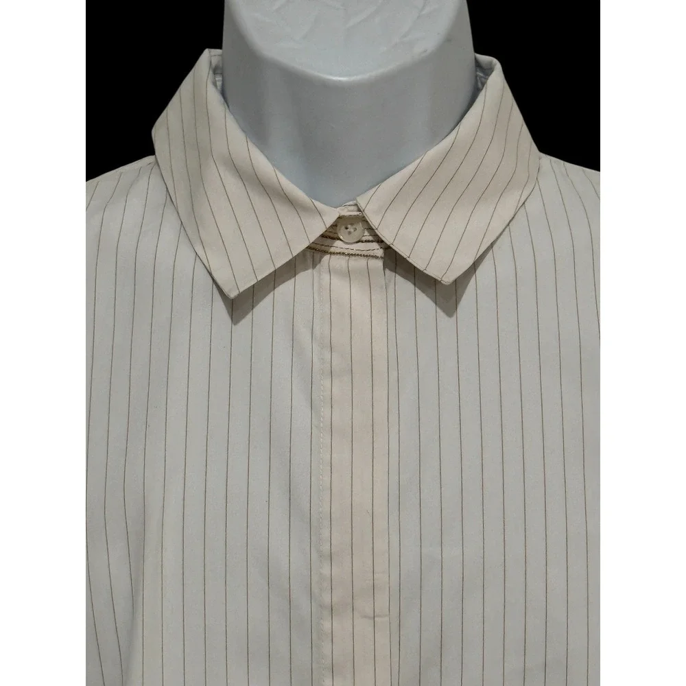 Lafayette 148 New York Women Tunic Shirt S White Gold Pinstripe Button - Picture 6 of 12